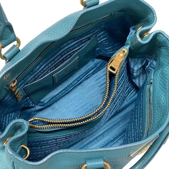 Auth PRADA Turquoise Leather Tote Bag - Picture 12 of 14